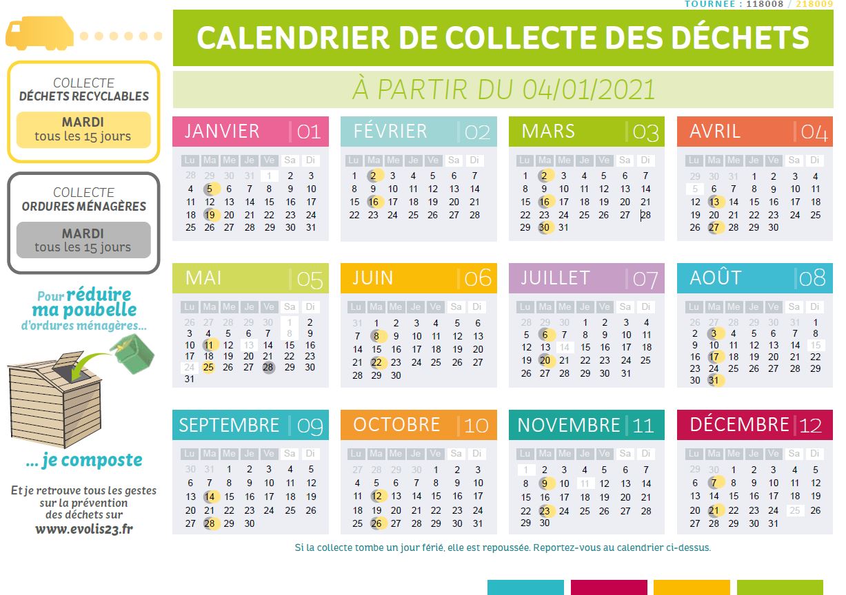 EVOLIS 23 - Calendriers 2021 • Commune de Saint Agnant de Versillat